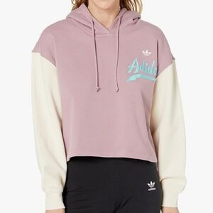 Adidas Cropped Hoodie Women's Size M Pink and Cream Drop Shoulder Comfy Casual